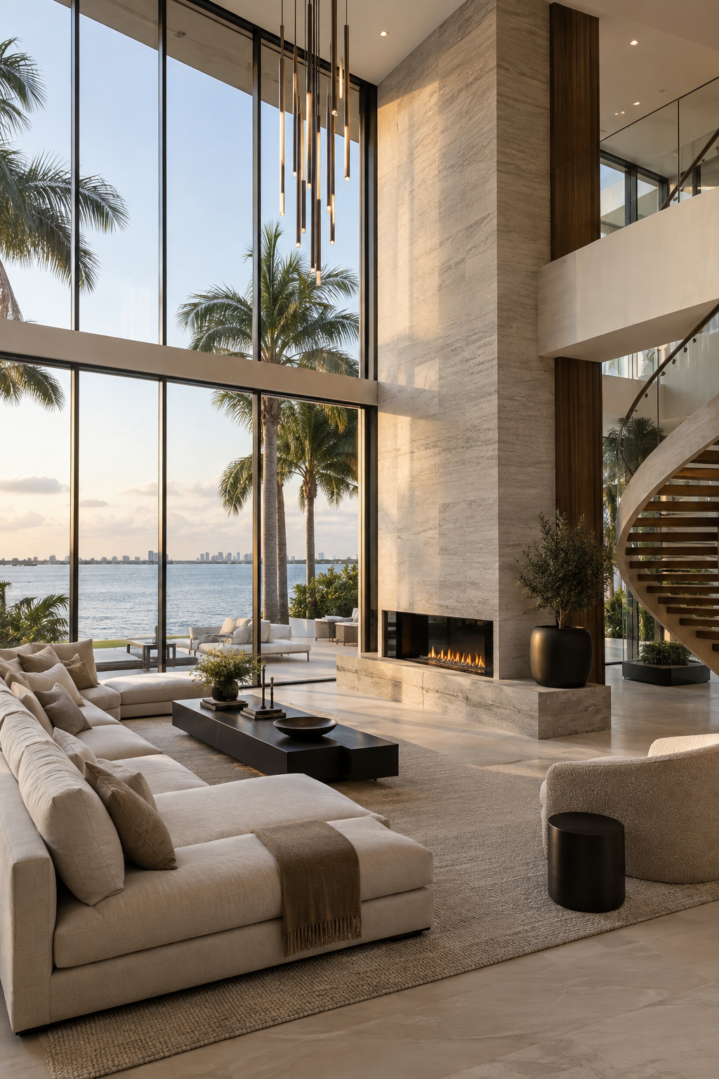 Luxury South Florida living room with water views