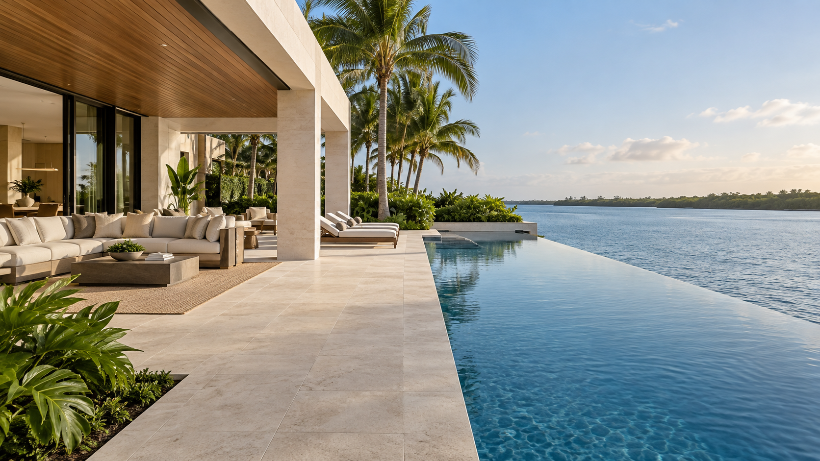 Waterfront pool terrace at a South Florida residence